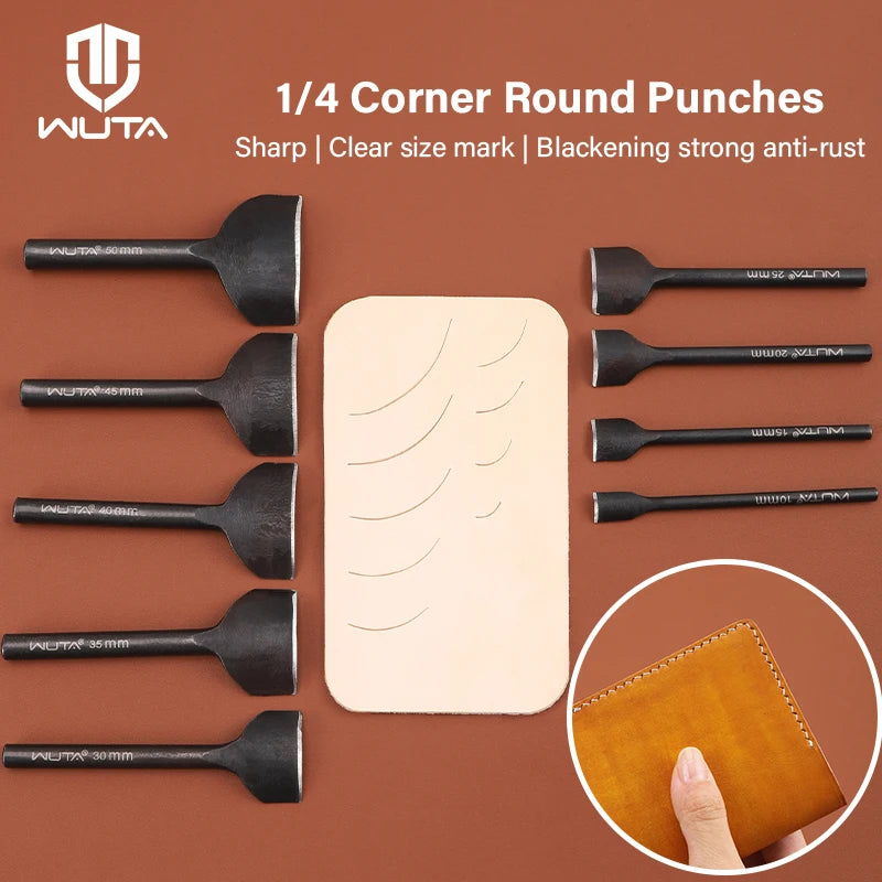 Leather Corner Punch Cutter Knife 1/4 Round Punches Arc-Shaped Cutting Die DIY Strap Belt Wallet Leather Craft Tools | WUTA
