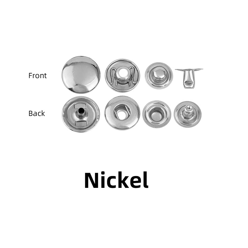 WUTA 100set 100% Brass Snap Fasteners Snap Buttons Kit Metal Press Studs