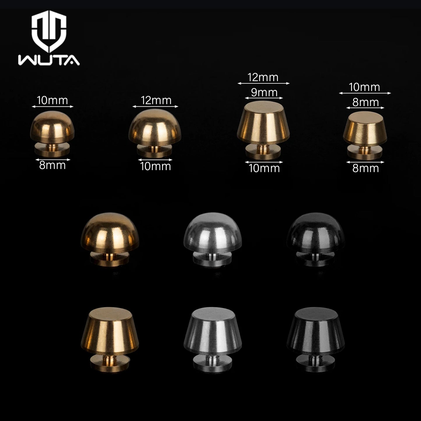 Solid Brass Leather Rivets Spike Studs Handbag Bottom Protecting Feet Nail Bucket Mushroom Screw Back Flat Rivet | WUTA