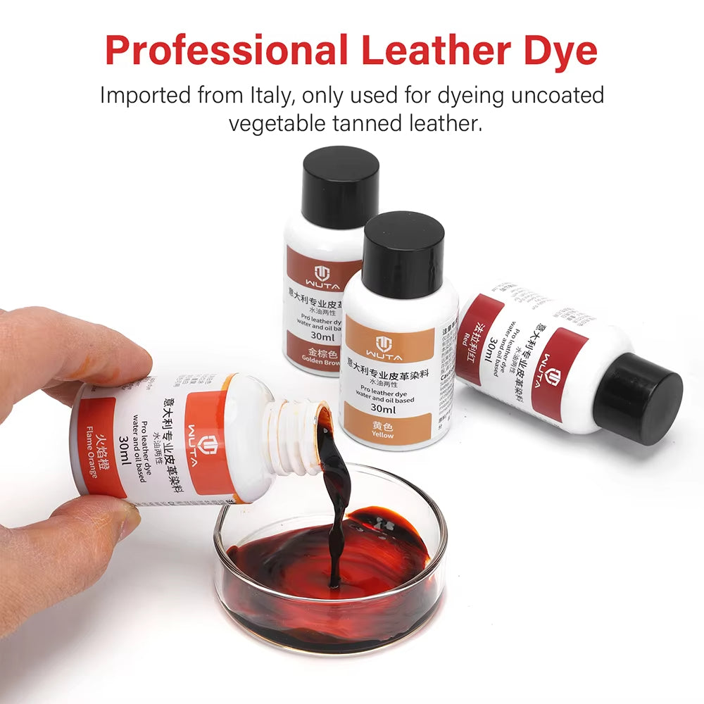 WUTA 30ml Italy Pro Leather Dye Water & oil Based Penetrating,Permanent Dye DIY Coloring Uncoated Leather for Shoe Boot Belt Bag