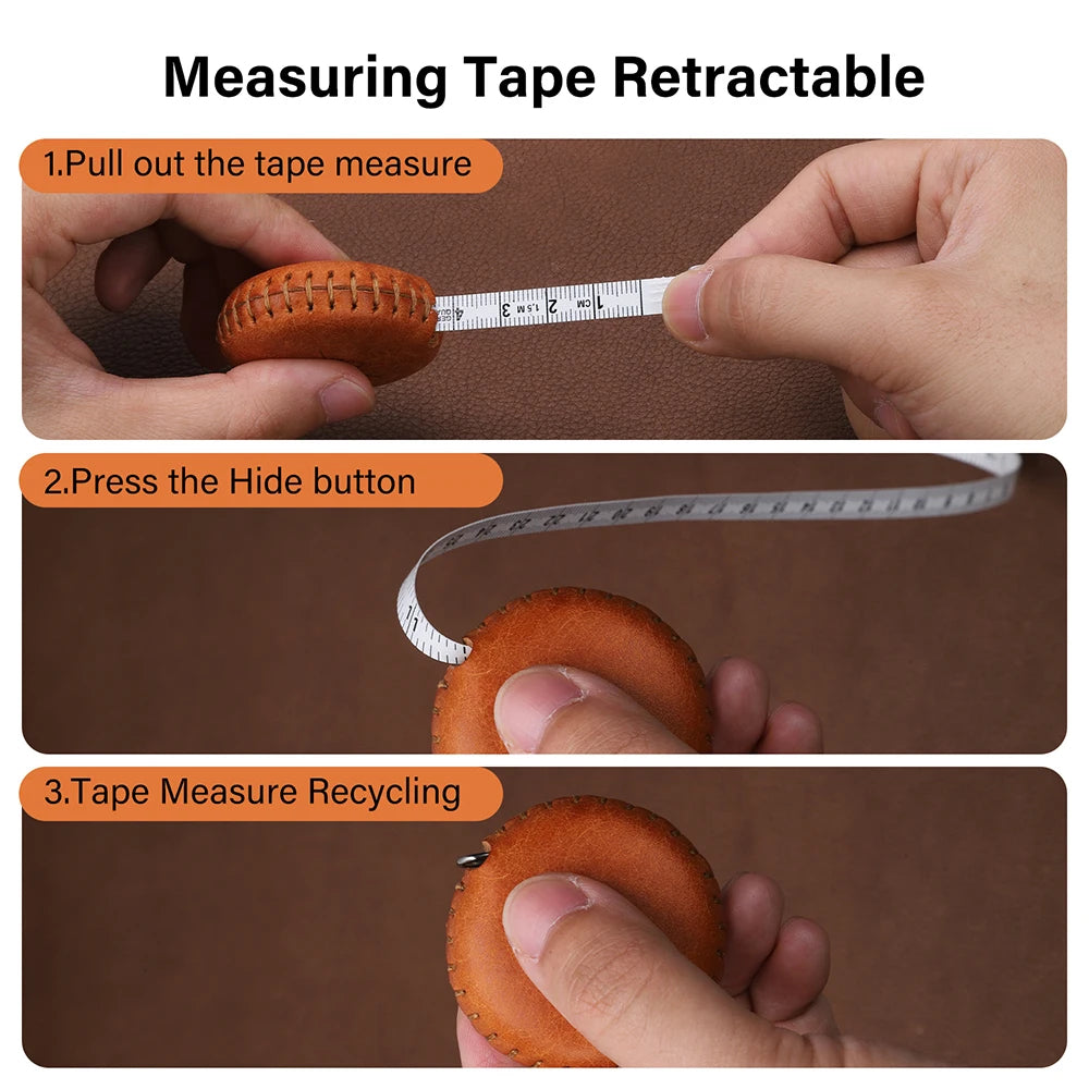 WUTA Soft Retractable Tape Measure Handmade Genuine Leather Mini Ruler Case Tailor Craft Dieting Tape Measure Household