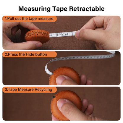 WUTA Soft Retractable Tape Measure Handmade Genuine Leather Mini Ruler Case Tailor Craft Dieting Tape Measure Household