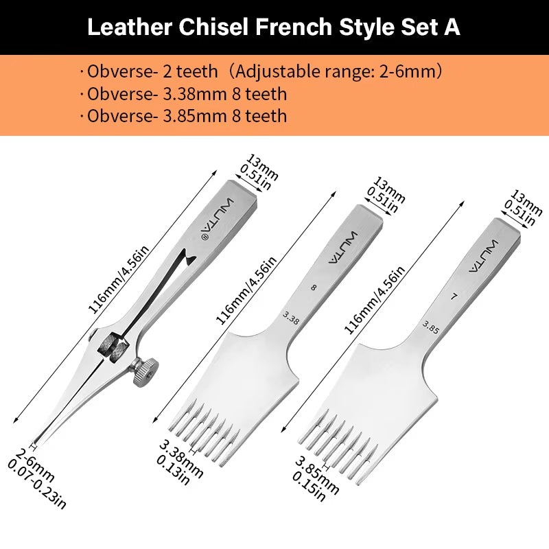 WUTA 2-6mm Adjustable Pricking Iron French Style Leather Chisel Professional Sharp Belt Hole Punching Skin Stitching Craft Tools