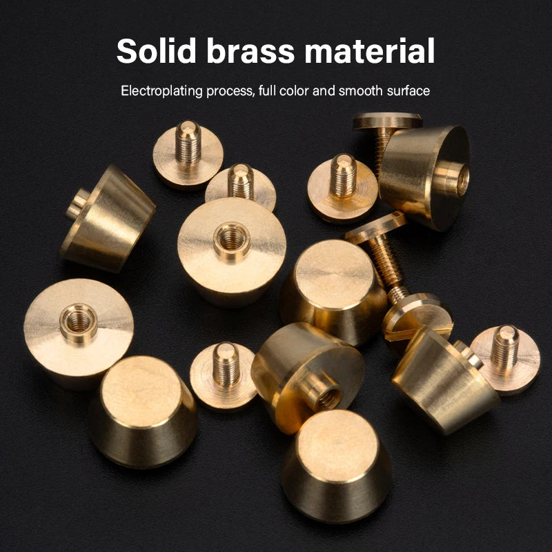 Solid Brass Leather Rivets Spike Studs Handbag Bottom Protecting Feet Nail Bucket Mushroom Screw Back Flat Rivet | WUTA