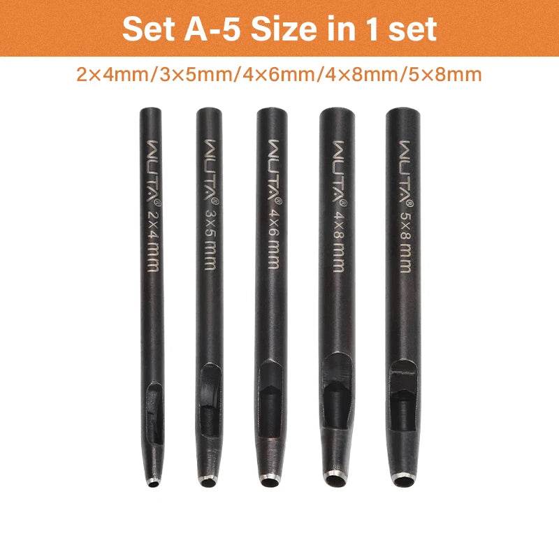 WUTA Basic 5-8 Pcs Black Leather Oval Hole Punch Set Sharp Watch Strap Punching Kit Belt Brand Puncher DIY Craft Leather Tools