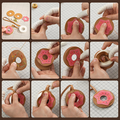 Semi-finished Leather Kit for DIY Donut Bag Charm Pendant Material Genuine Leather Bags Pendants Donuts Cute Gift