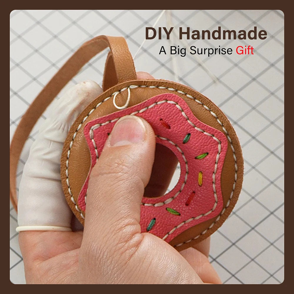 Semi-finished Leather Kit for DIY Donut Bag Charm Pendant Material Genuine Leather Bags Pendants Donuts Cute Gift