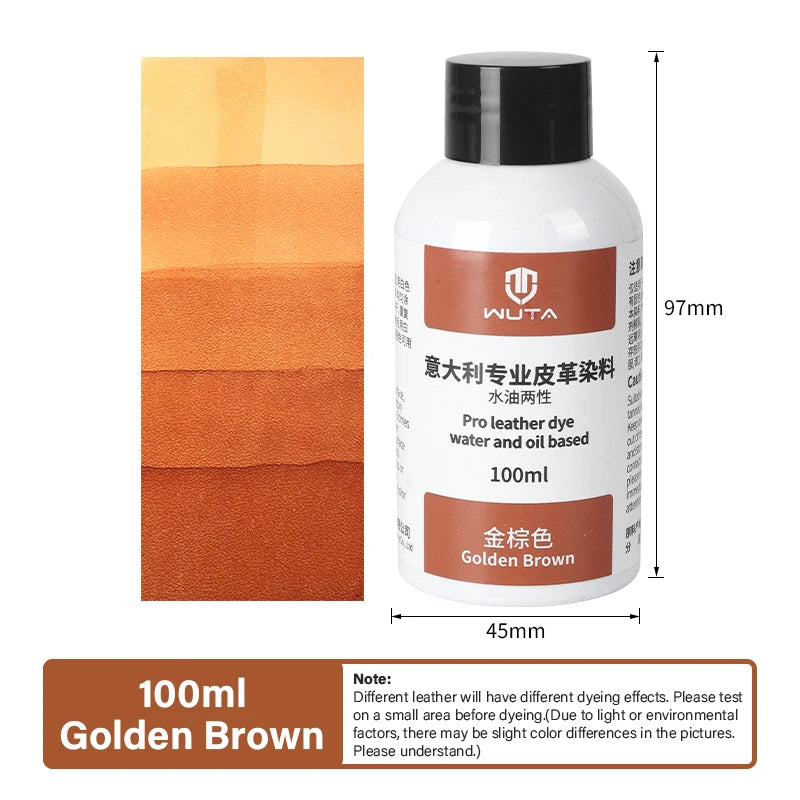 100ml Pro Leather Dye Water & Oil Based Penetrating Permanent Dye DIY Coloring Uncoated Leather | WUTA