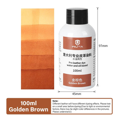 100ml Pro Leather Dye Water & Oil Based Penetrating Permanent Dye DIY Coloring Uncoated Leather | WUTA