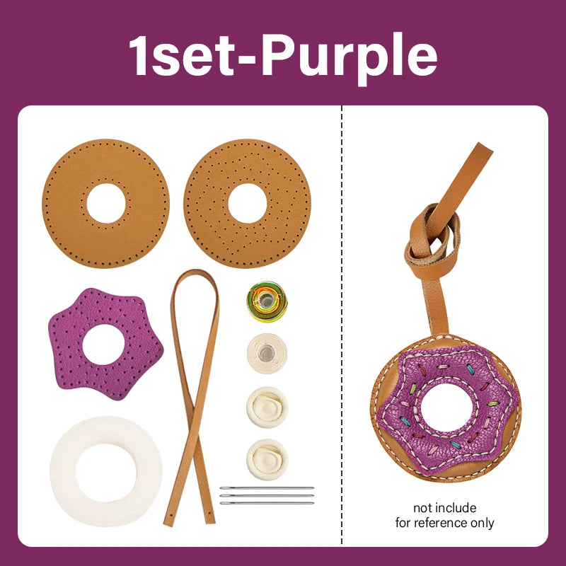 Semi-finished Leather Kit for DIY Donut Bag Charm Pendant Material Genuine Leather Bags Pendants Donuts Cute Gift