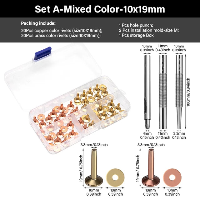 43 Pcs Pure Copper Rivets and Burrs set,Brass Installation Tool | WUTA