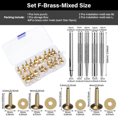 43 Pcs Pure Copper Rivets and Burrs set,Brass Installation Tool | WUTA