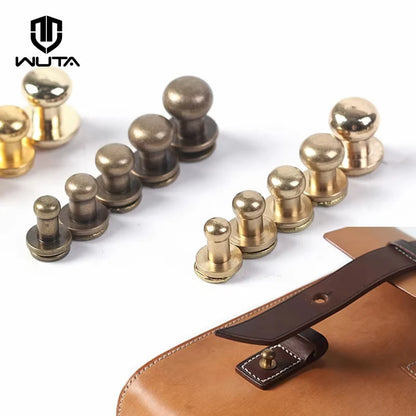 WUTA 10pcs 100% Solid Brass Sam Browne Buttons Chicago Screws Round Head Stud Slotted Screws Nail Rivet