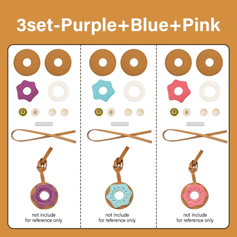 Semi-finished Leather Kit for DIY Donut Bag Charm Pendant Material Genuine Leather Bags Pendants Donuts Cute Gift