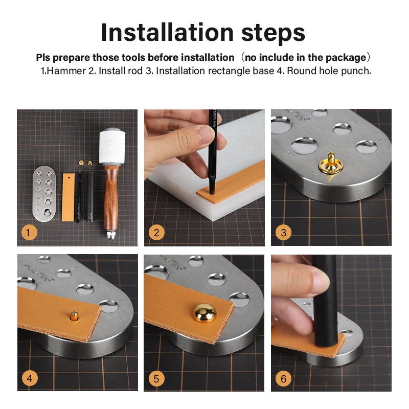 Mushroom Domed Rivets Setting Tool Steel Spike Studs Fixing Setter for Leather Craft Bags Shoes | WUTA