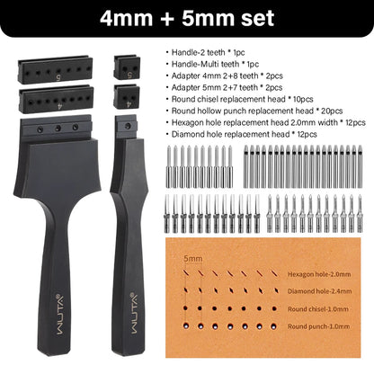 WUTA Multifunctional Leather Hole Punch Round Pricking Iron Stitching Punching Chisel Interchangeable Head Leather Craft Tools