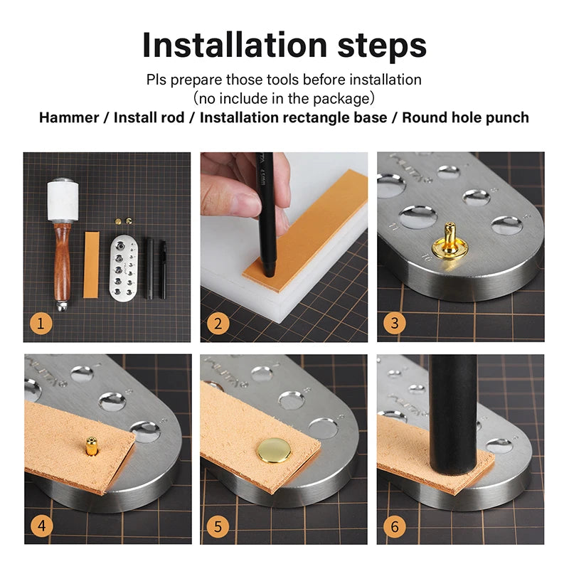 Leather Rivet Setter Mold Rivets Punch Setting Tool Manual Installation | WUTA