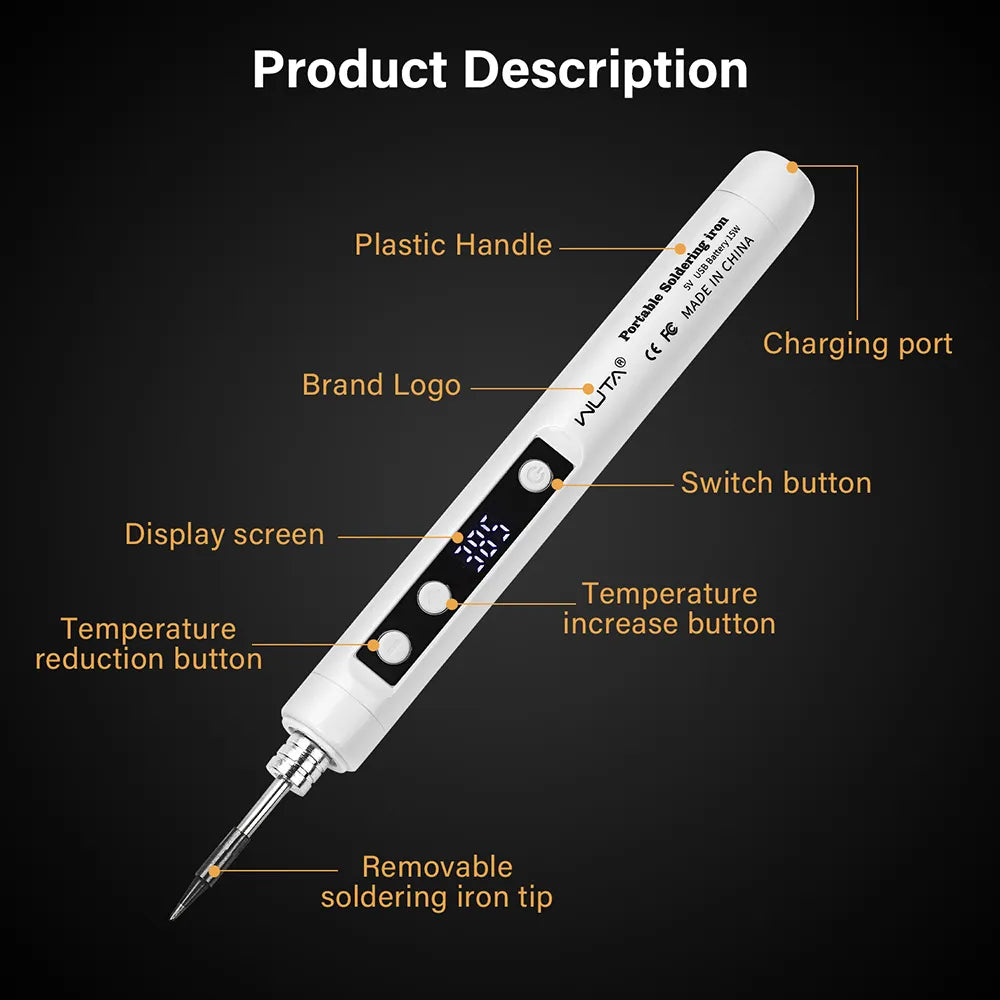 WUTA Cordless Soldering Iron Kit -Rechargeable Portable Soldering Iron with Digital Display