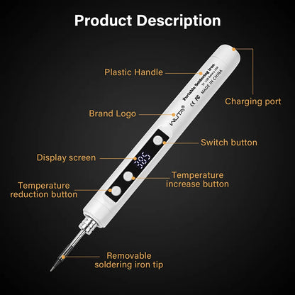 WUTA Cordless Soldering Iron Kit -Rechargeable Portable Soldering Iron with Digital Display