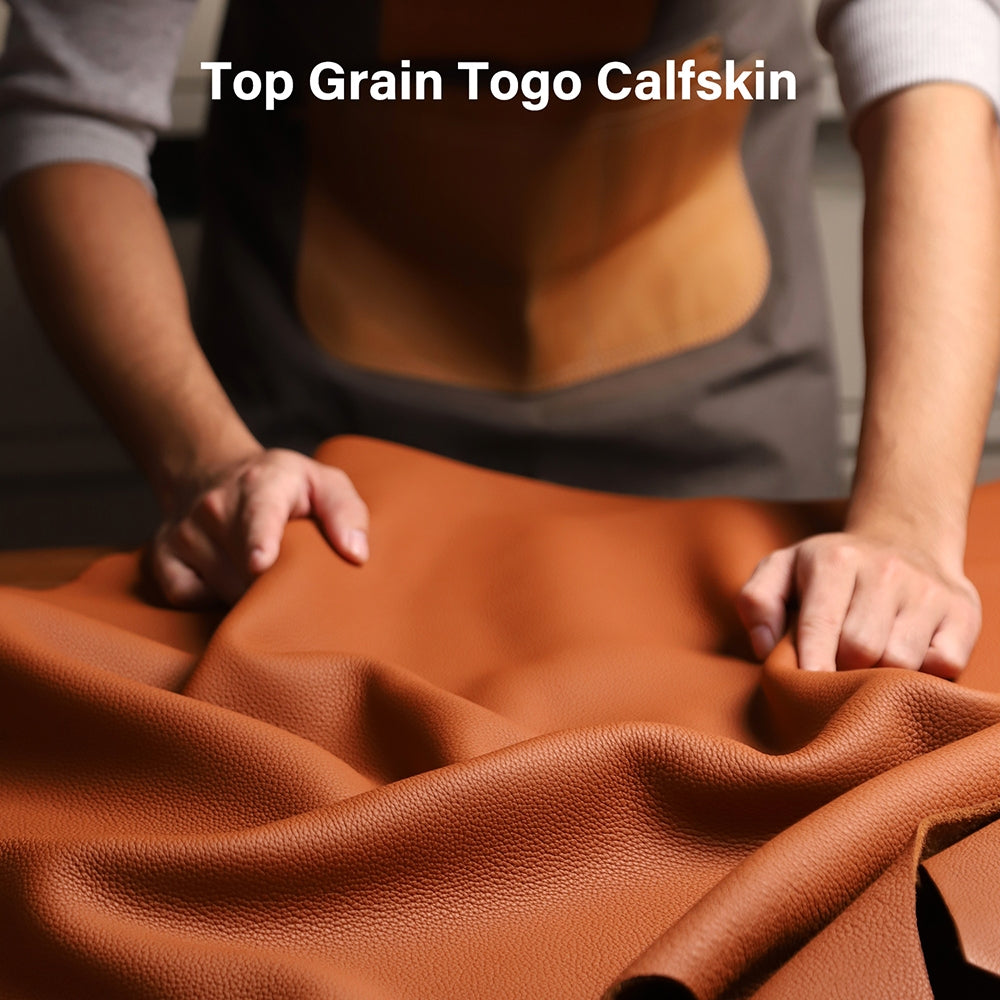 1/3/5 Sq.ft Togo Calfskin Leather Top Grain Pebbled Leather Fabric Lychee Cowhide Chrome Leather | WUTA