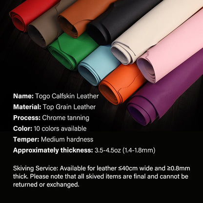 1/3/5 Sq.ft Togo Calfskin Leather Top Grain Pebbled Leather Fabric Lychee Cowhide Chrome Leather | WUTA