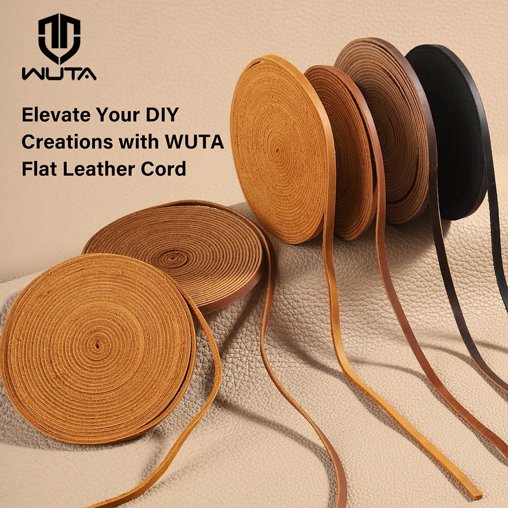 WUTA Flat Genuine Cowhide Leather Cord 1-5-10 Meters