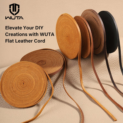 WUTA Flat Genuine Cowhide Leather Cord 1-5-10 Meters