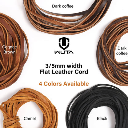 WUTA Flat Genuine Cowhide Leather Cord 1-5-10 Meters