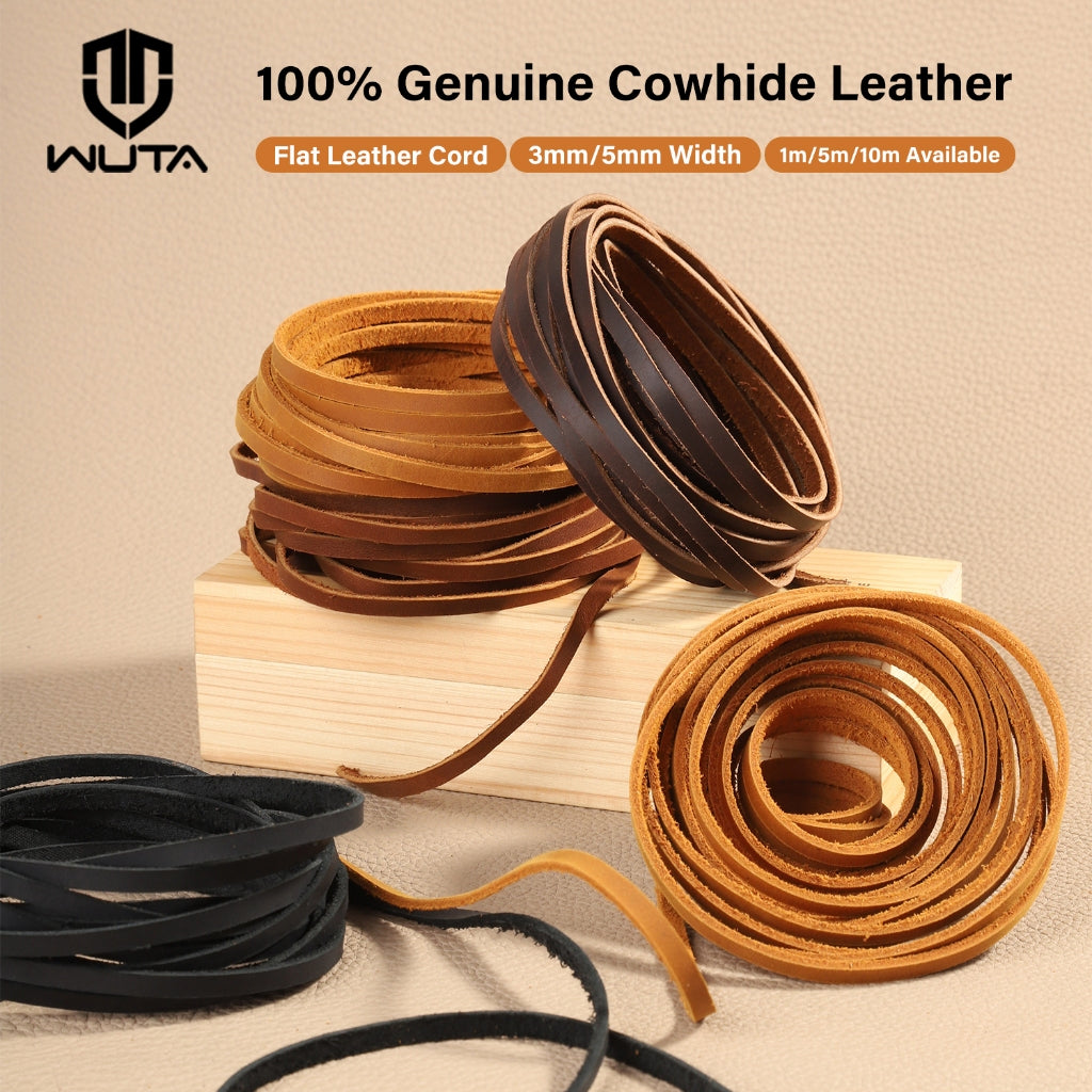 WUTA Flat Genuine Cowhide Leather Cord 1-5-10 Meters