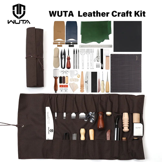 WUTA 74Pcs Leather Craft Kit Tool Set for Beginners Entry-Level DIY Punching Sewing Tool Kits