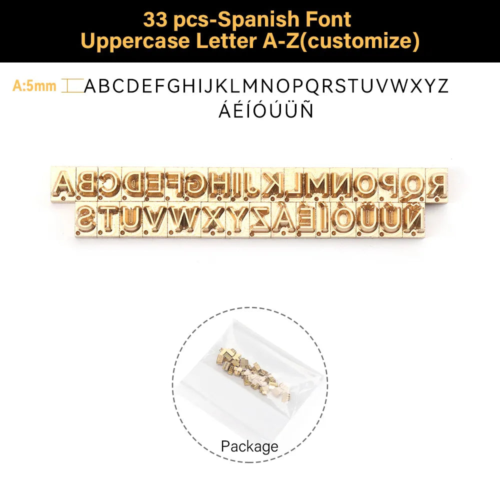 Customized French/German/Spanish Alphabet Brass Stamps Set for Leather Embossing | WUTA