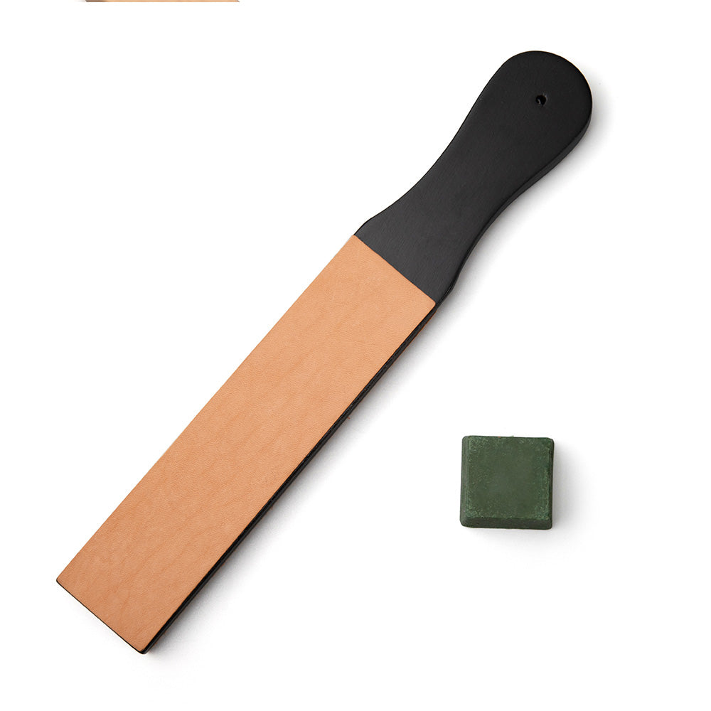WUTA Holzgriff Leder Schärfstropfenmesser Rasiermesser Polierbrett mit polnischer Verbindung 2-seitig aus veg gegerbtem Rindsleder