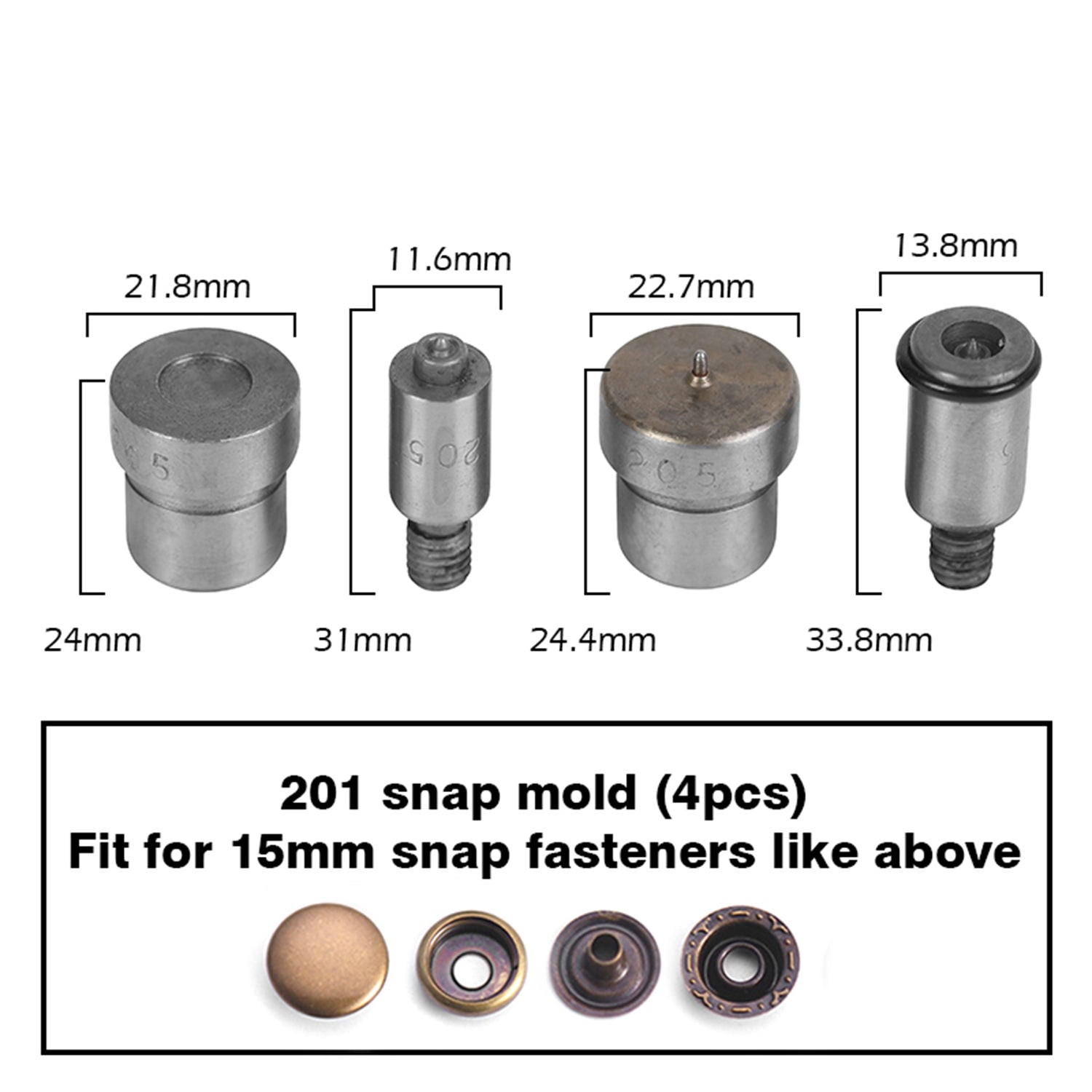 4 Part 15mm Snap Fasteners Kit With 3 Setting Tools, 10pcs Metal