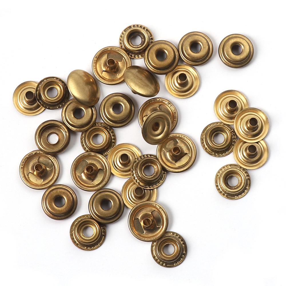 20pcs Antique Brass Snap Fastener Metal Button Metal Press Snap Button  Copper Buttons Snap Stud Cap Socket Set