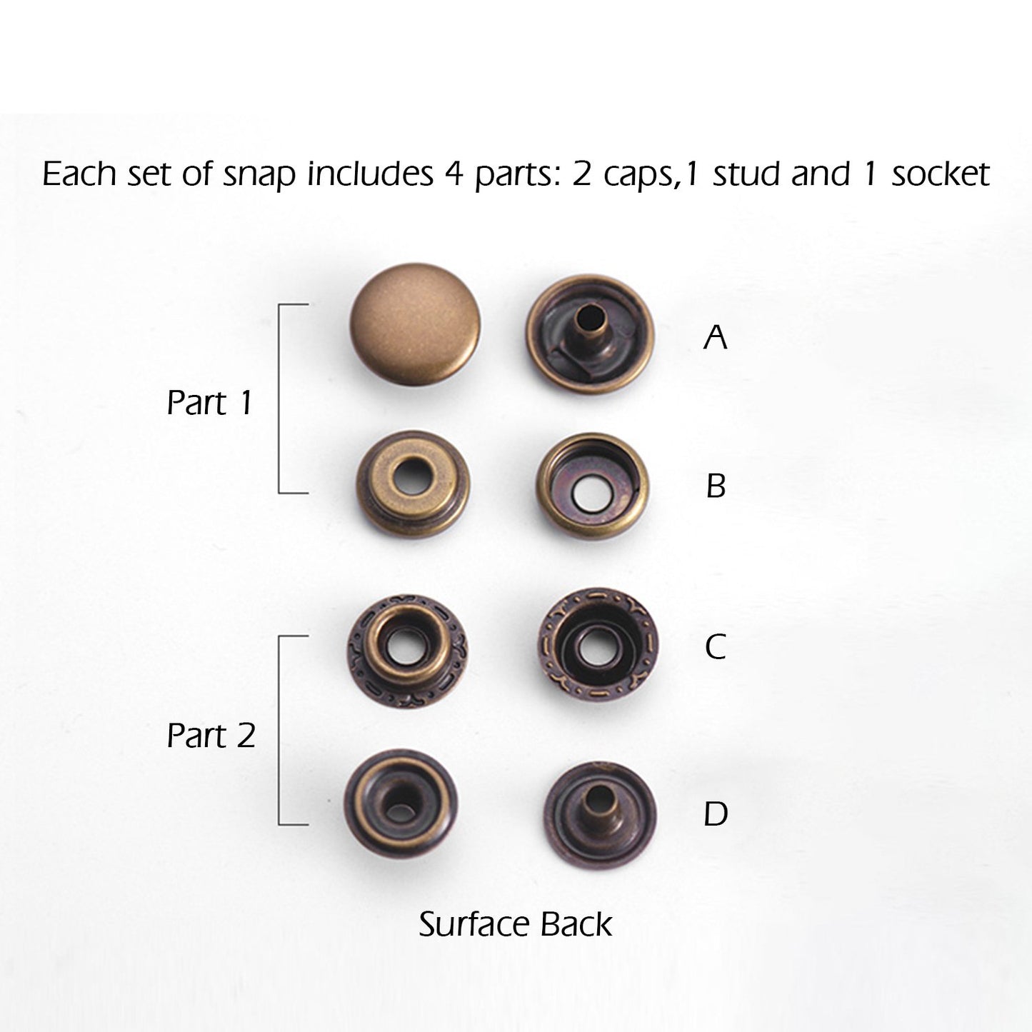 WUTA 20set/pack Laiton Cuir Snap Fastepers Heavy Duty Poppers Cuir Craft Accessoire Bouton de couture 12.5/15mm 2size Pour choisir