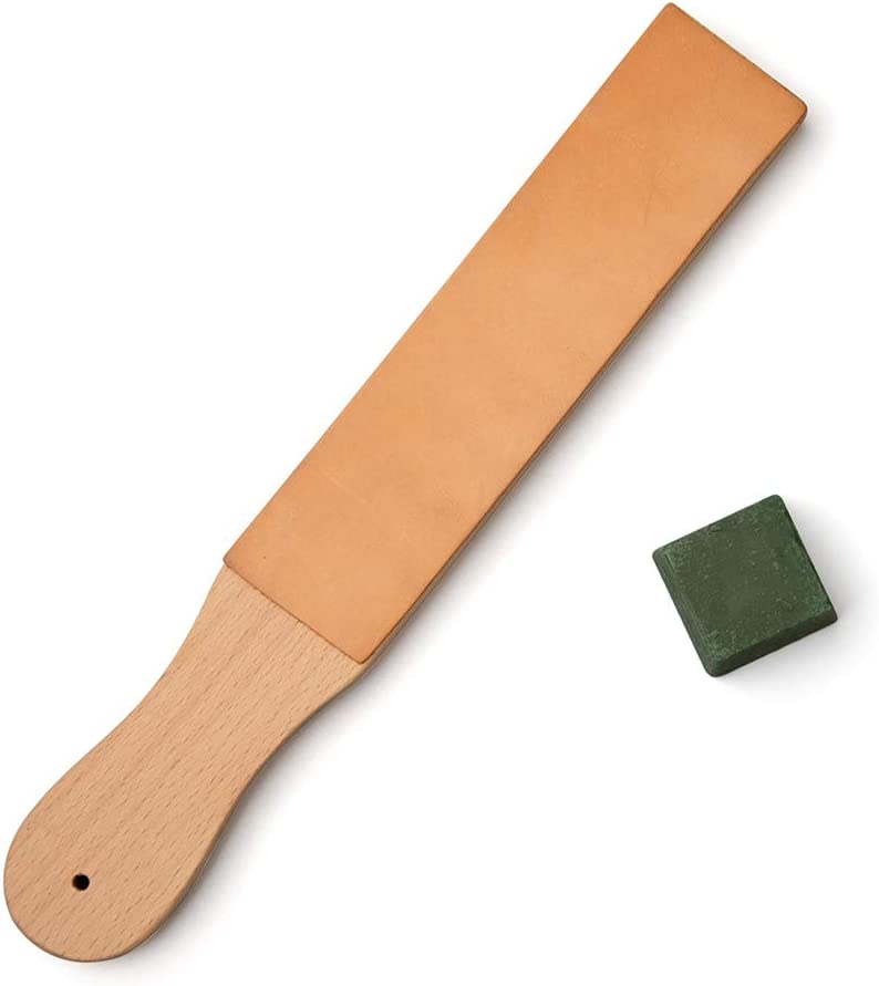 WUTA Holzgriff Leder Schärfstropfenmesser Rasiermesser Polierbrett mit polnischer Verbindung 2-seitig aus veg gegerbtem Rindsleder