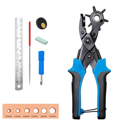 6 Size Punch Tool Leather Hole Pliers Heavy Duty Revolving Belt Hole Puncher  Kit