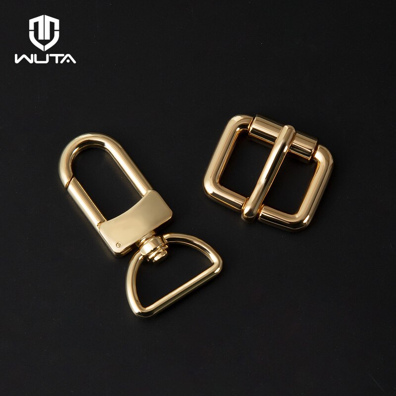 WUTA Leather D Tail Hook Buckle and Metal Roller Pin Buckle DIY Accessories for Bag Buckle-Gold 16mm-2pcs