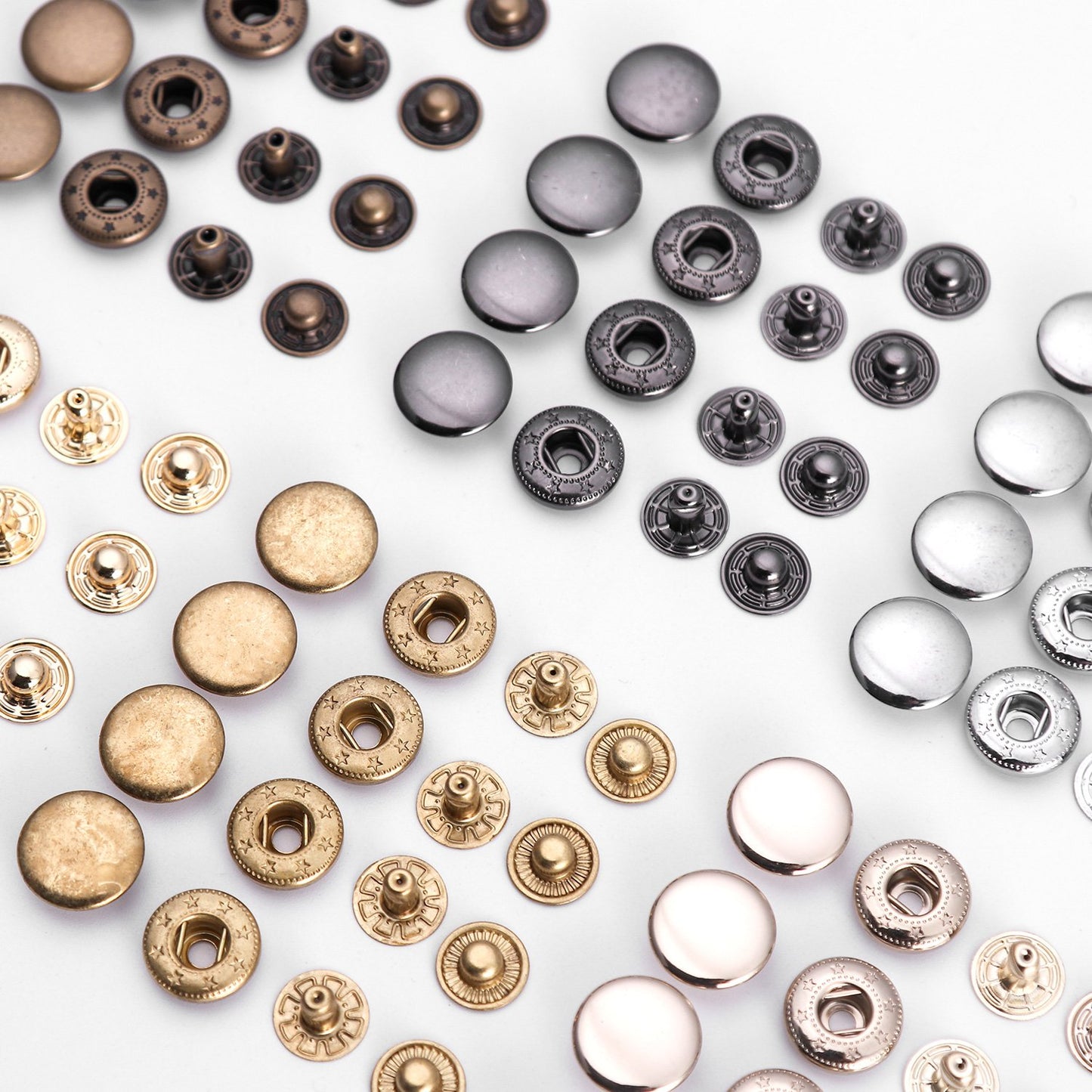 WUTA 20セットSolid Brass Snap Fasteners Metal Snaps Button Press Studs DIY Leather Craft Tools Sewing Accessories 8/10/12.5/15mm