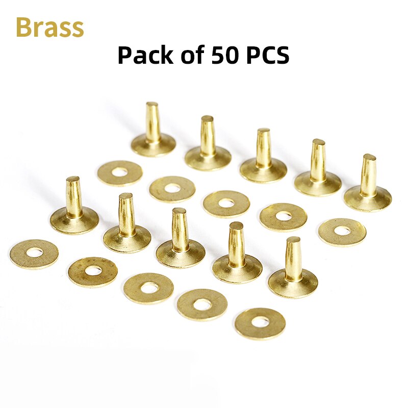 50pcs Rivets & Burrs,Solid Brass Rivets Studs Permanent Tack Fasteners | WUTA