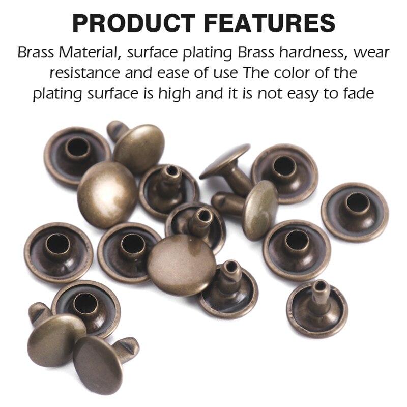 50 Sets Leather Rivets Bronze Tone 10mm Double Cap Brass Rivet Leather  Studs