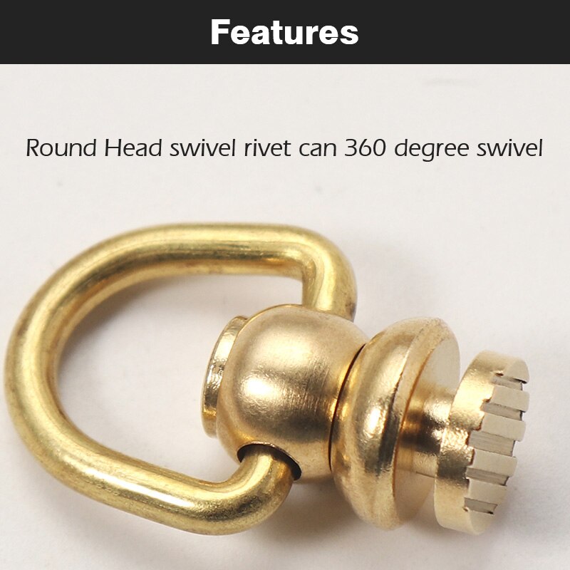 HJ Garden 4pcs Brass Ball Studs Rivets Nails Rotatable D Ring Buckle Handle Connector with Mini Screwdriver,DIY Leather Crafts Accessories 10x22mm