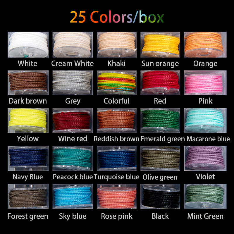 25 Colors Leather Sewing Thread Kit Round Waxed Thread  Set | WUTA