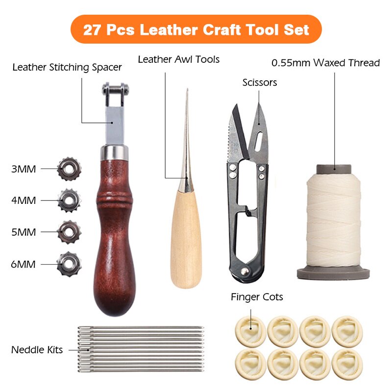 WUTA Professional Leather Craft Tools Kit Hand Sewing Stitching Punch Work  Basic Set for DIY Beginner 25/27/29/35pcs Available – WUTA LEATHER