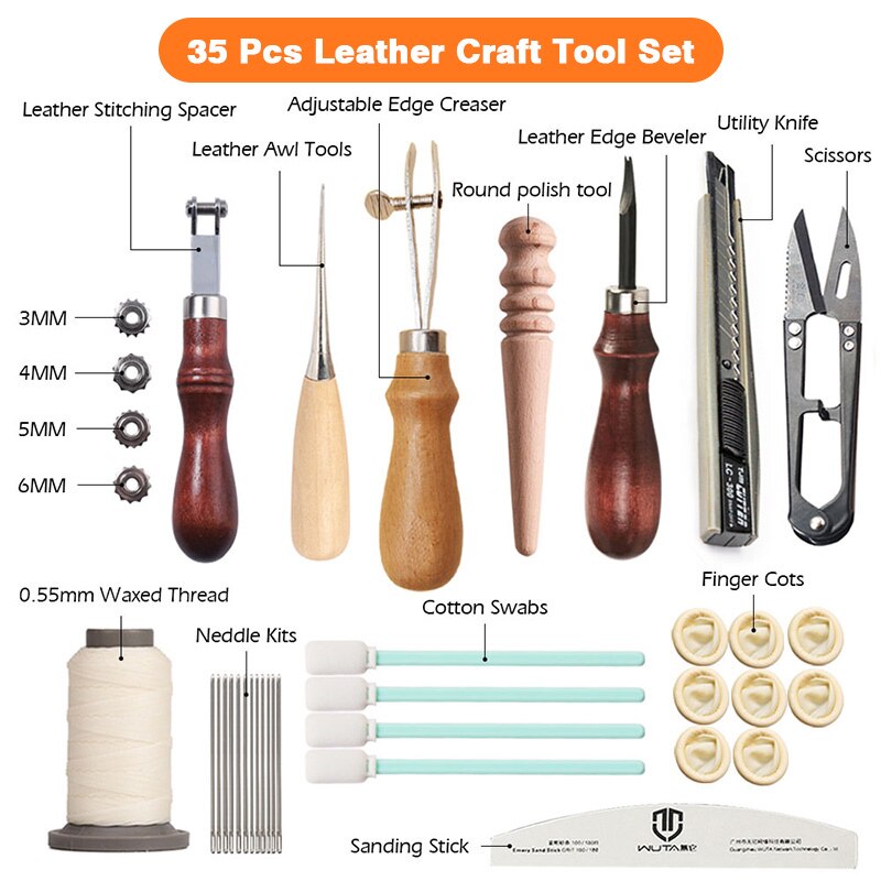 Leathercraft Japan Wooden Stitching Awl Needle Hand-stitched Leather Hole  Puncher Craft Tools 