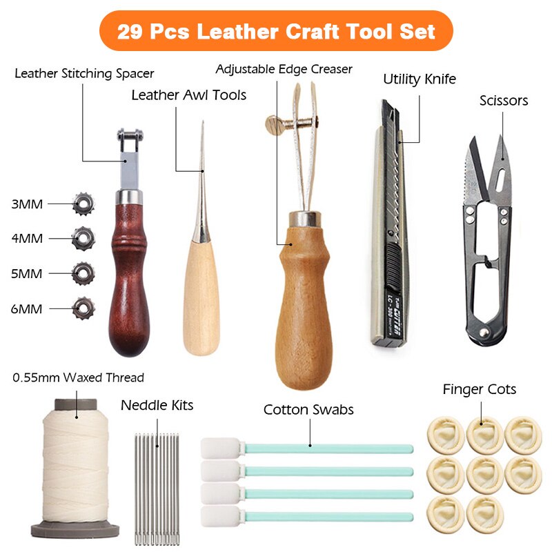 Leathercraft Stitching Tool 4 in 1 Hole Punch Set Leather Sewing Awl Kit,  with Interchangeable Blades, for Leatherworking